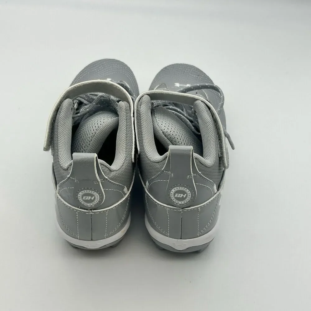 Under Armour Boys Baseball Cleats Gray White Mid Top Size 3.5Y Hook Loop